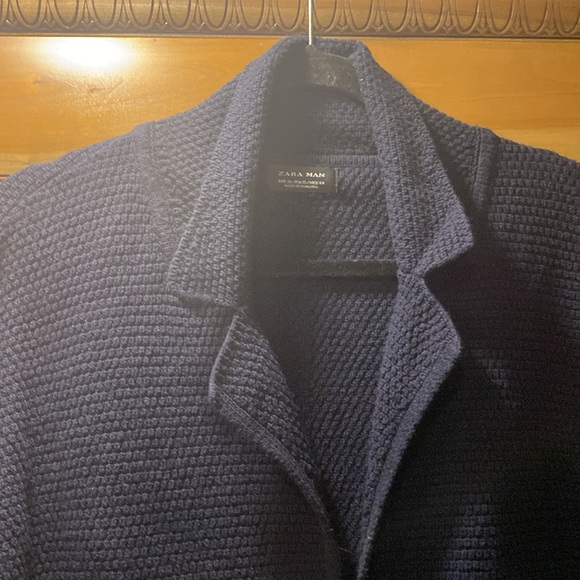 Zara Men’s Navy Cable Knit Cardigan Sweater Size Large - Picture 3 of 7